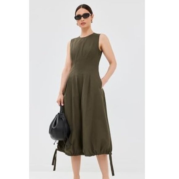 Proenza Schouler White Label Marley Bubble Hem Dress Olive Green NWT Size 2 - Picture 2 of 5